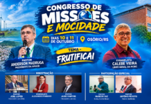 Congresso de Missões e Mocidade será realizado em Osório nos dias 10 e 11 de outubro