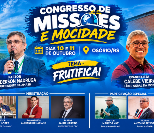 Congresso de Missões e Mocidade será realizado em Osório nos dias 10 e 11 de outubro